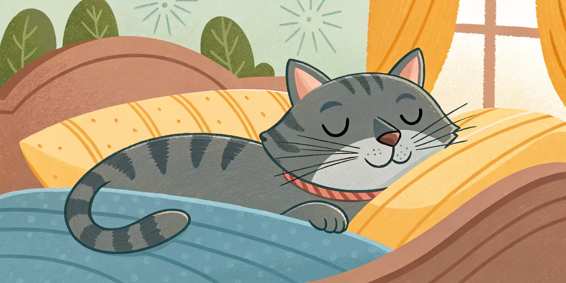 Senior cat resting comfortably in a soft bed