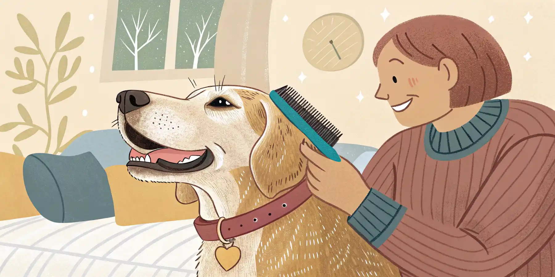 A senior dog enjoying a gentle brushing session