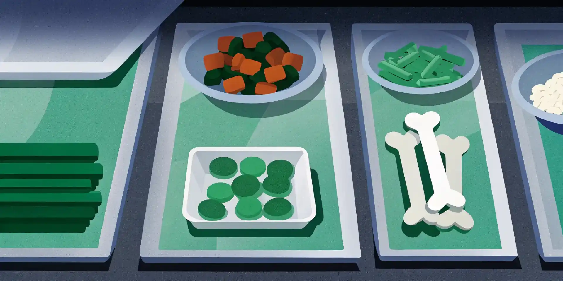 A variety of healthy puppy training treats laid out on a table