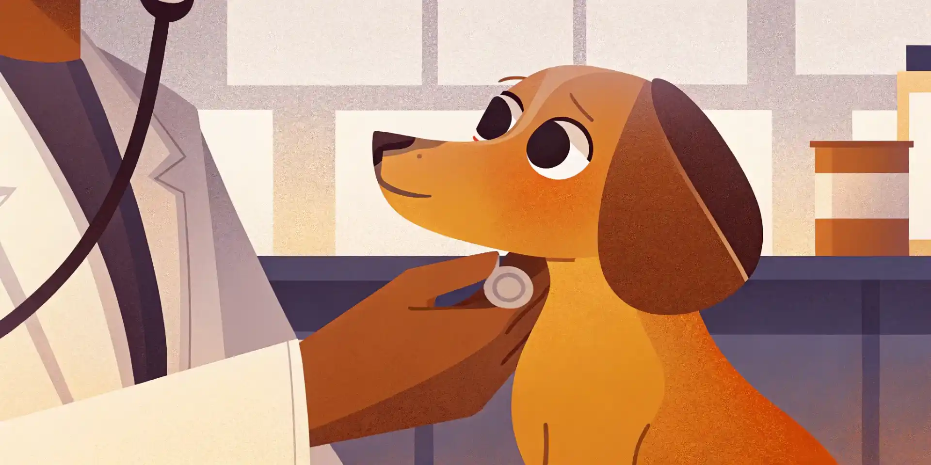 Veterinarian examines a puppy during a checkup