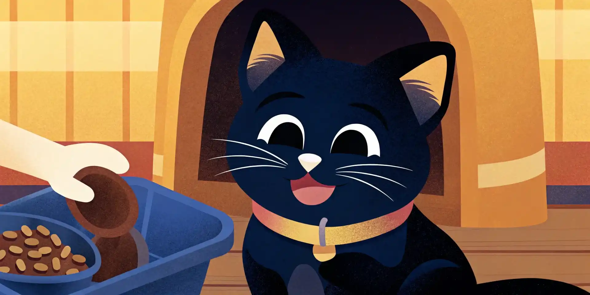 A happy kitten being rewarded with a treat after using the litter box
