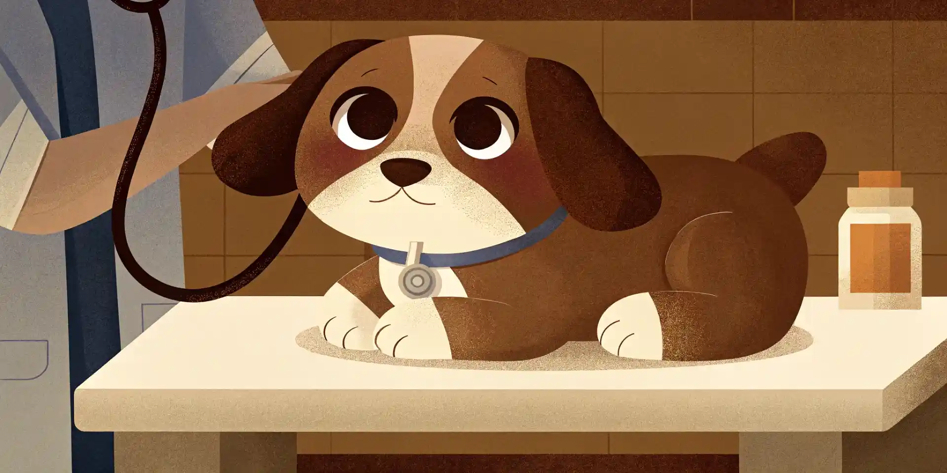 Puppy getting examined by a vet.