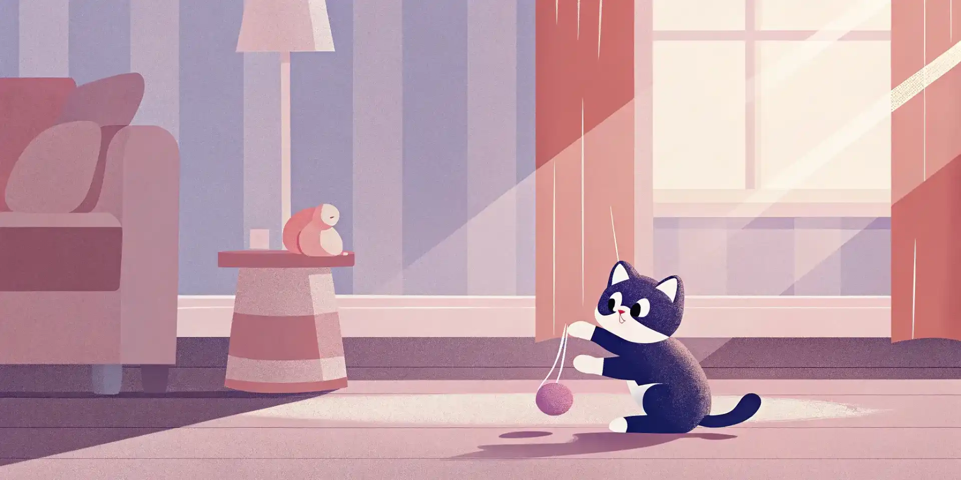 Kitten playing with a toy in a sunny room