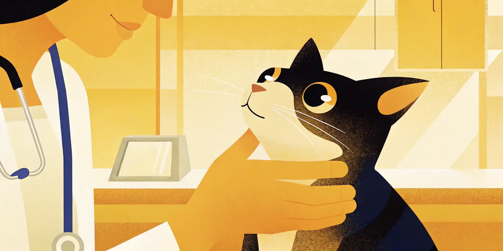 Veterinarian examining a kitten