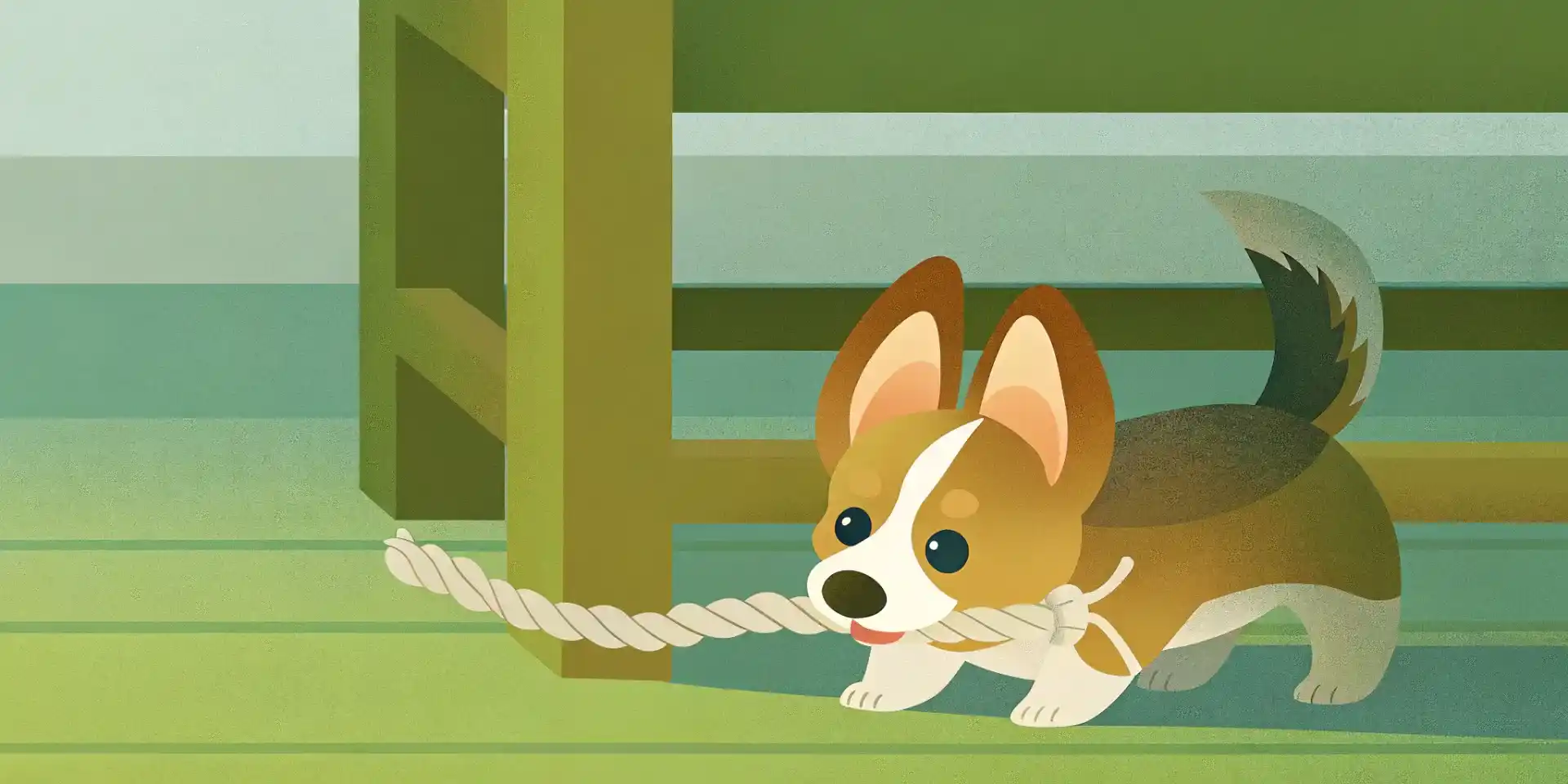 Puppy chewing on a rope toy