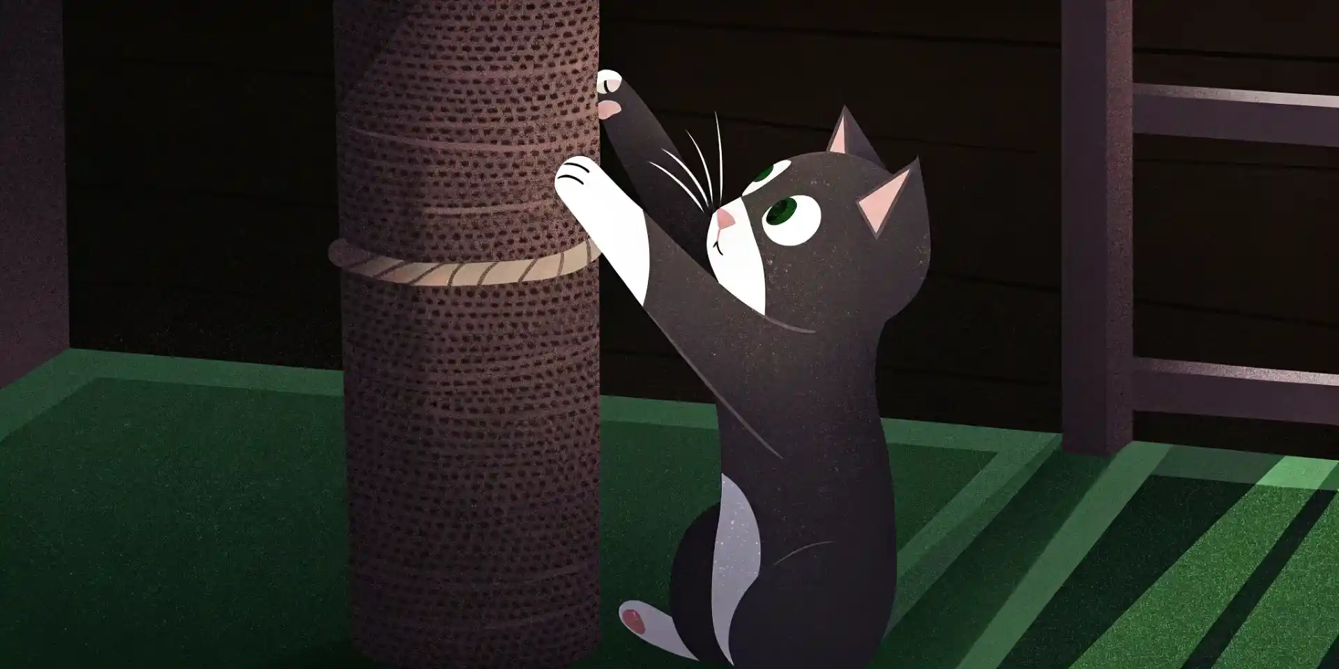 Kitten scratching a sisal post