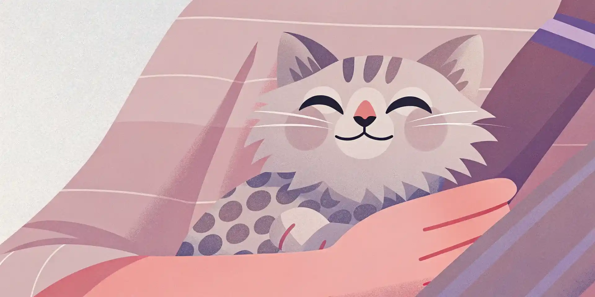 A happy, freshly groomed kitten snuggling with its owner