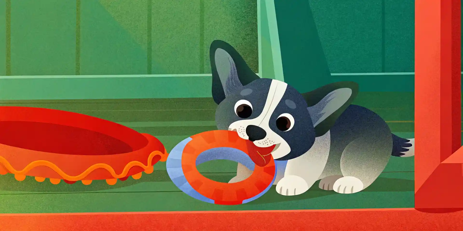 Cute puppy chewing on a teething toy