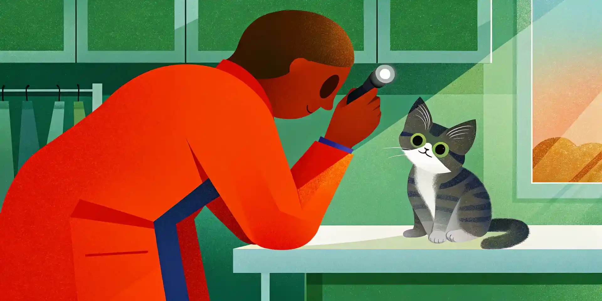 A veterinarian examining a kitten's eyes