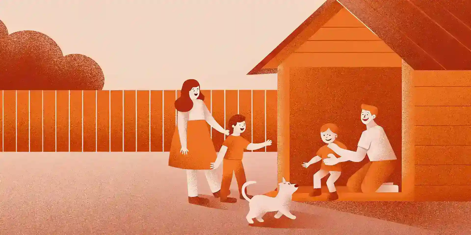 A young family playing with their puppy in a safe, puppy-proofed living room