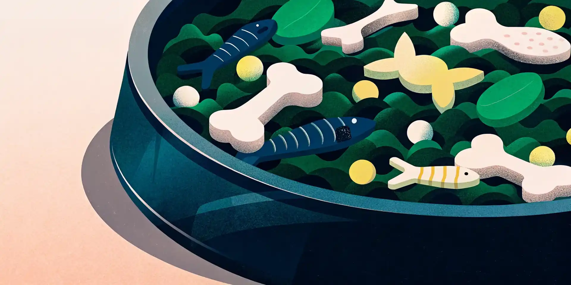 A bowl of dry cat food with colorful kibble shapes.
