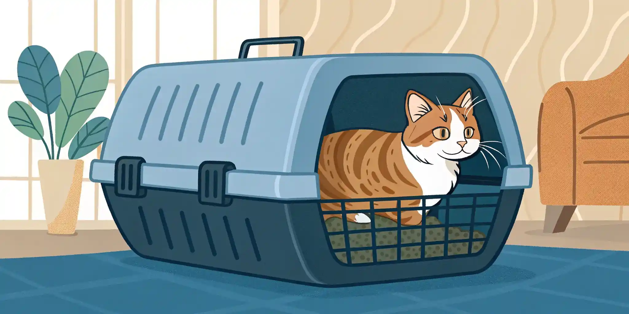 A cat comfortably resting inside a well-ventilated and spacious travel carrier.