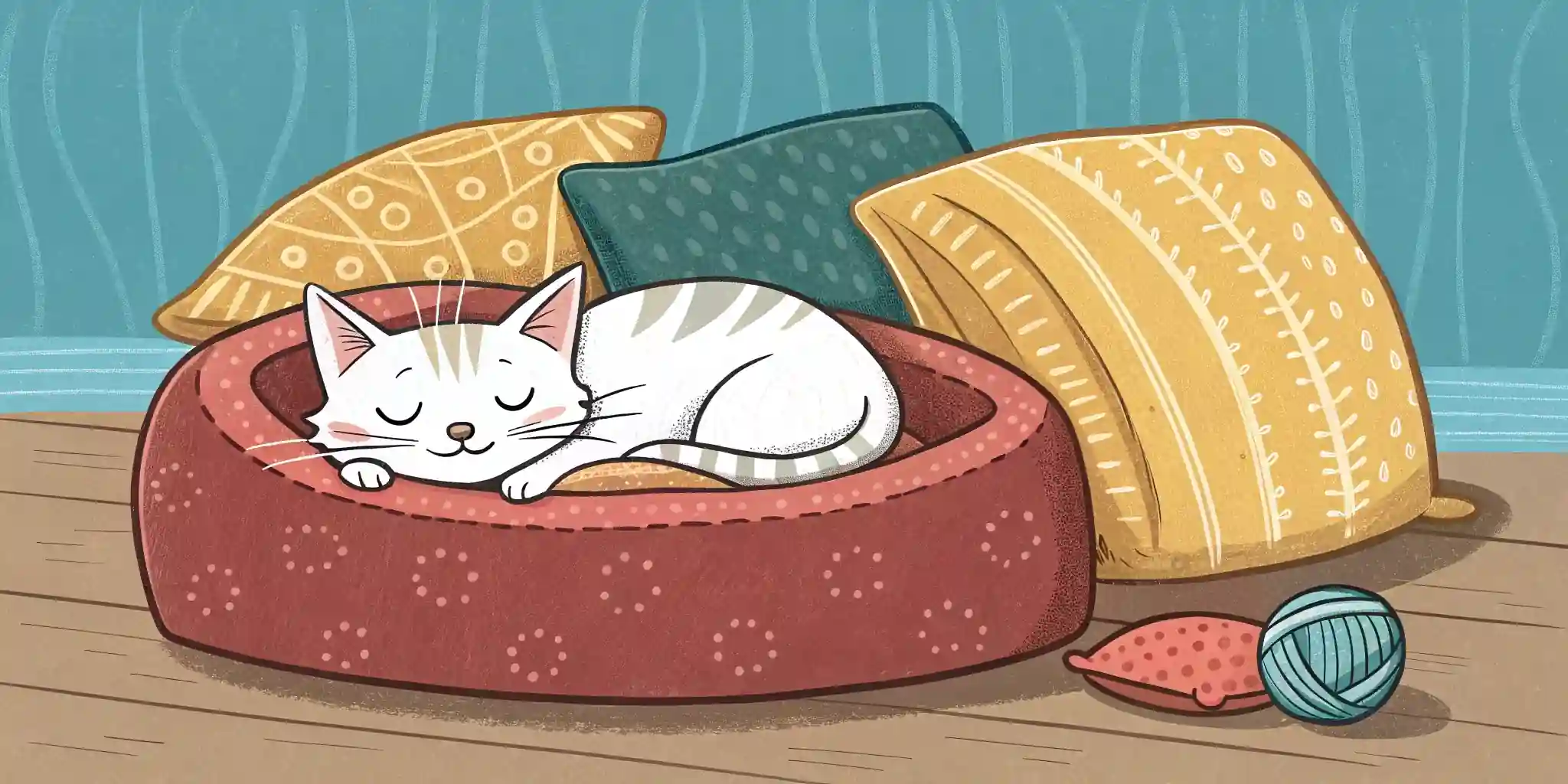 A cat sleeping peacefully in a cozy cat bed