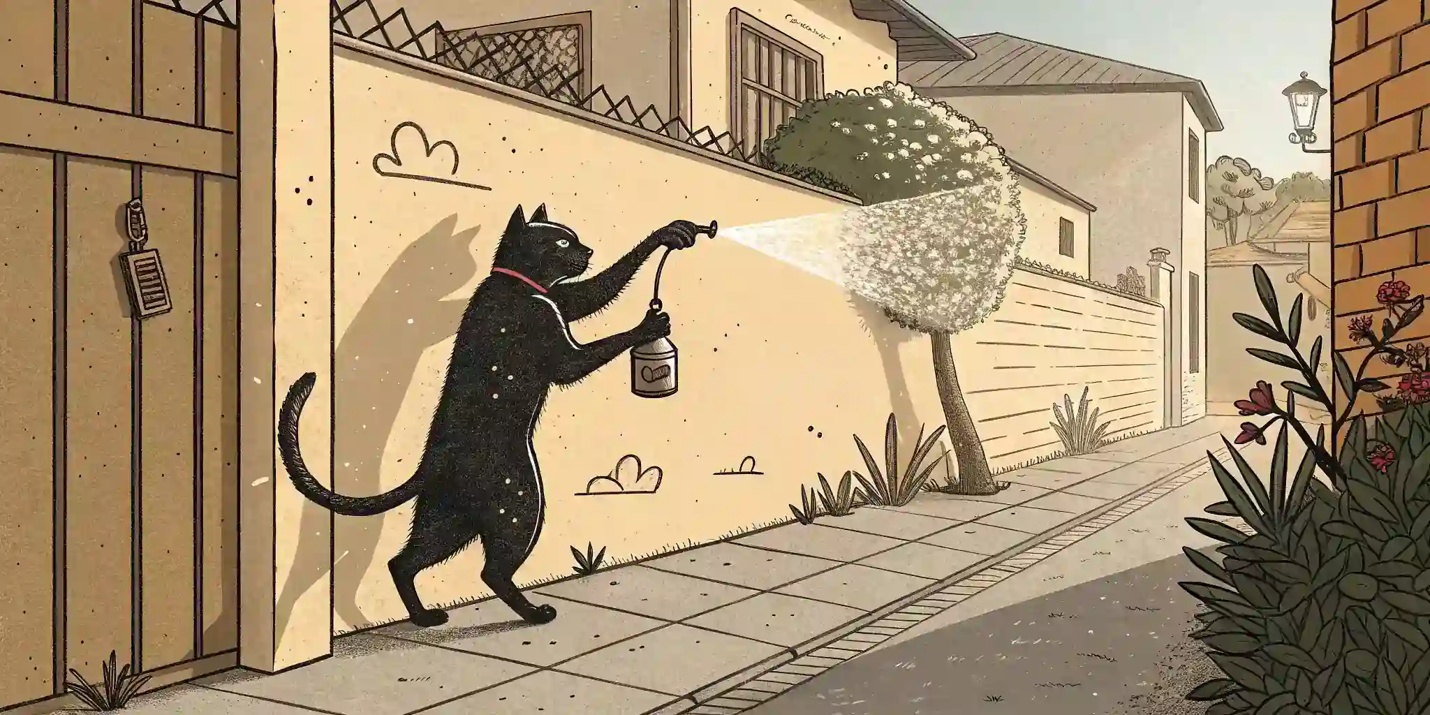 A cat spraying on a wall