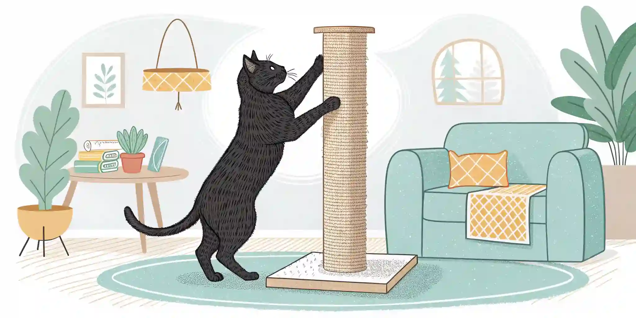 A cat using a scratching post, illustrating proper scratching behavior.