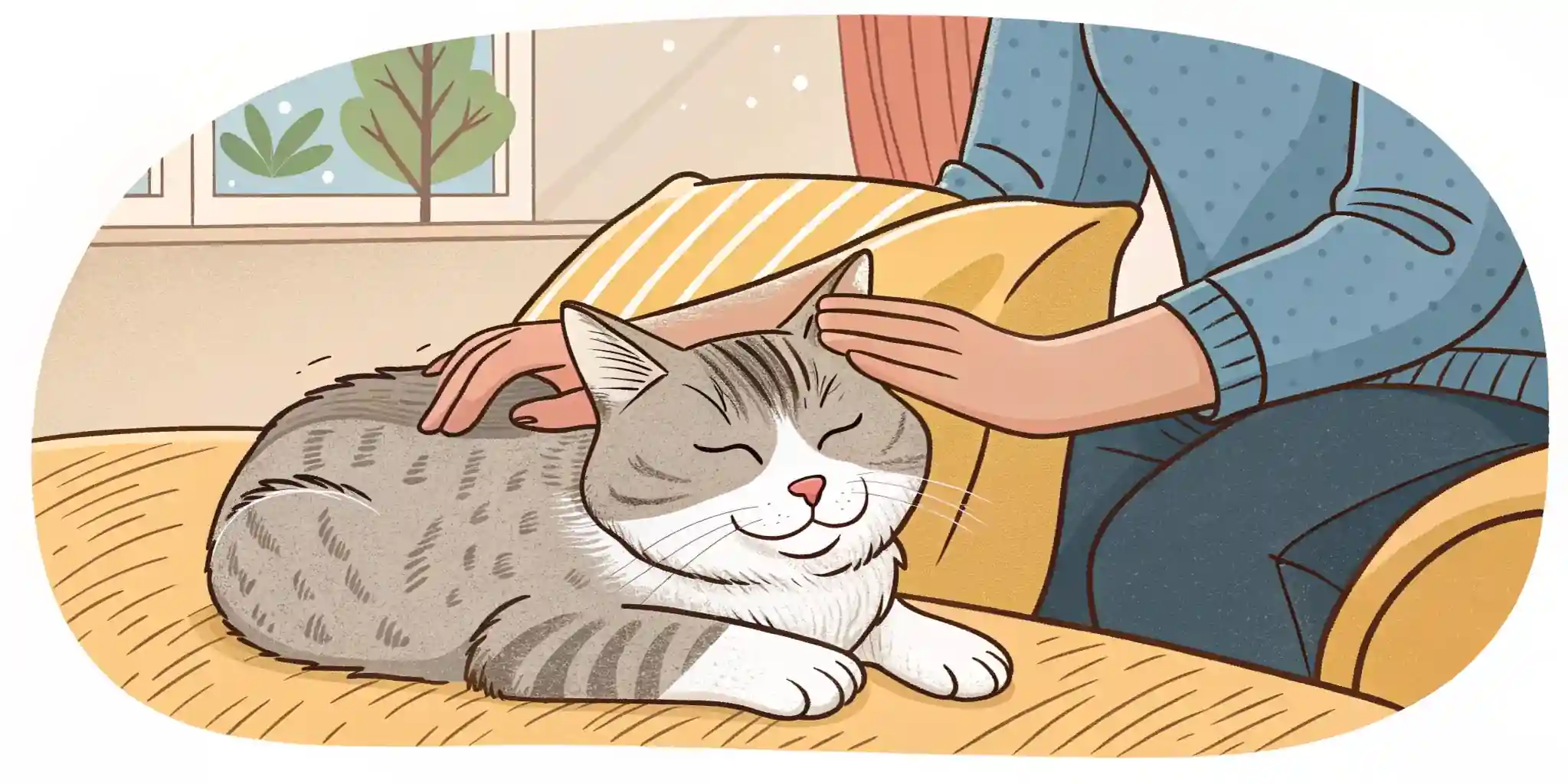 A relaxed cat being petted by its owner, symbolizing the bond and care that can alleviate stress.