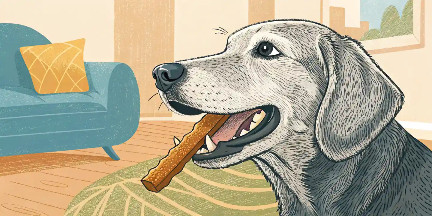 A dog enjoying a dental chew