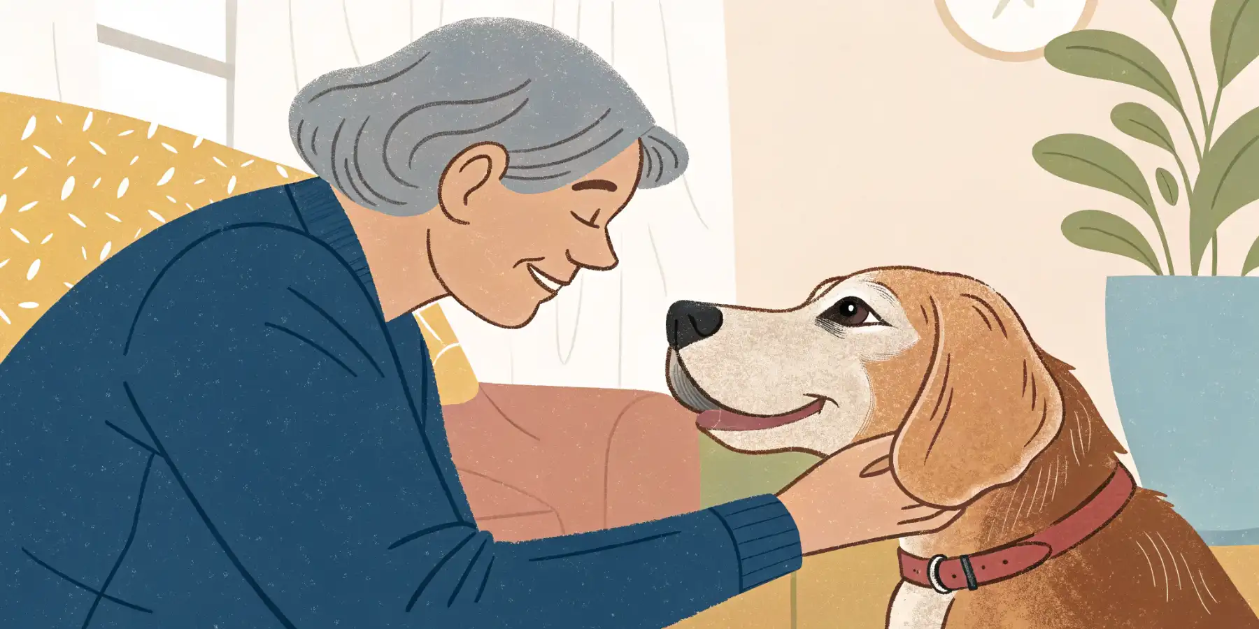 A senior dog enjoying a gentle petting session with its owner.