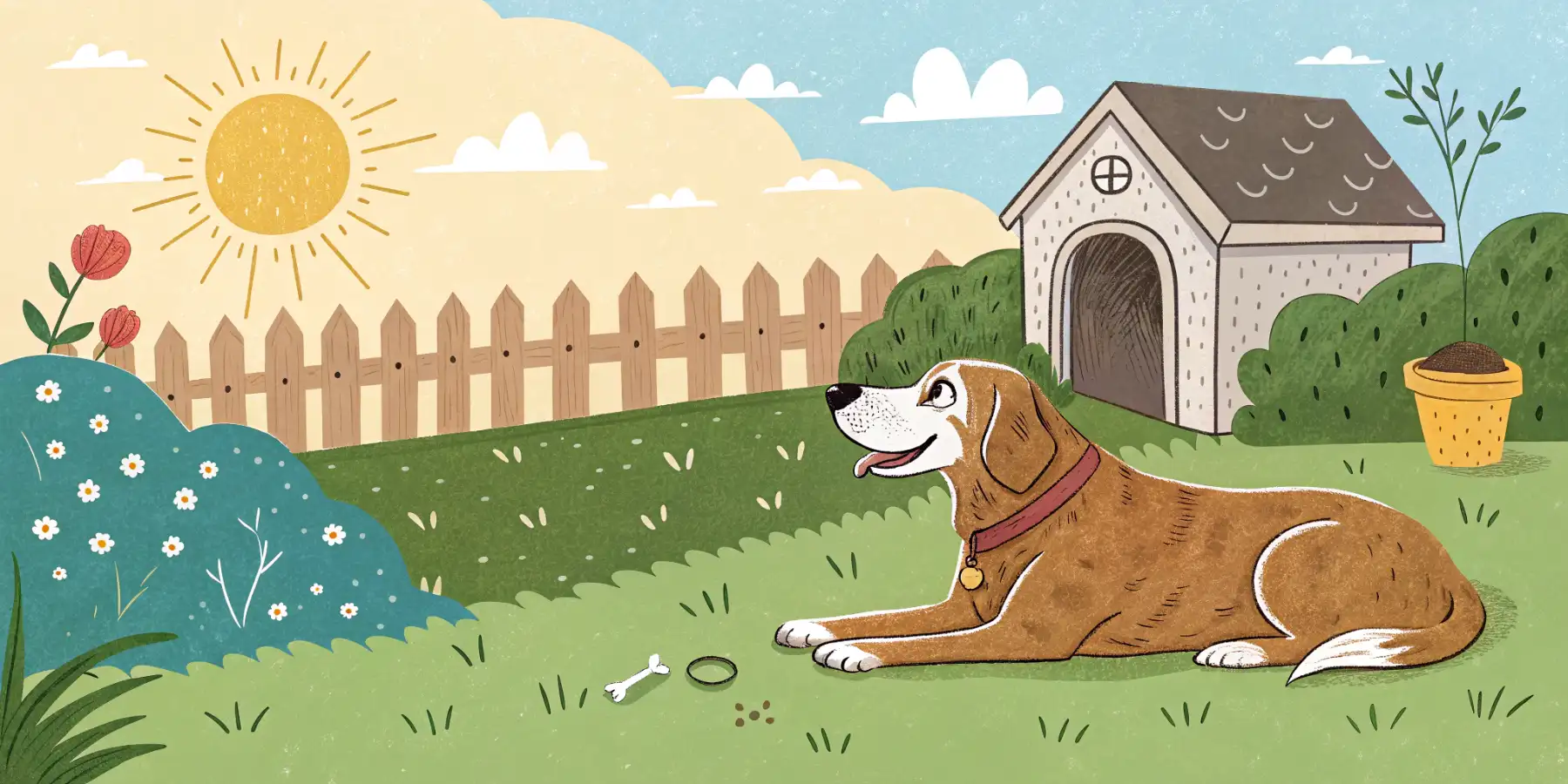 A senior dog enjoying the sunshine in a secure and accessible backyard