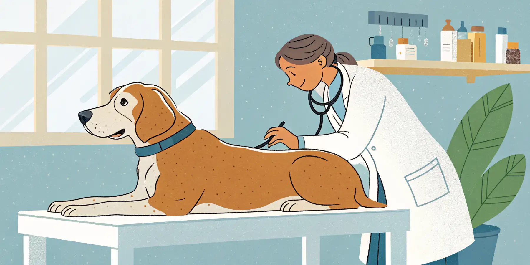 A senior dog receiving a check-up at the vet