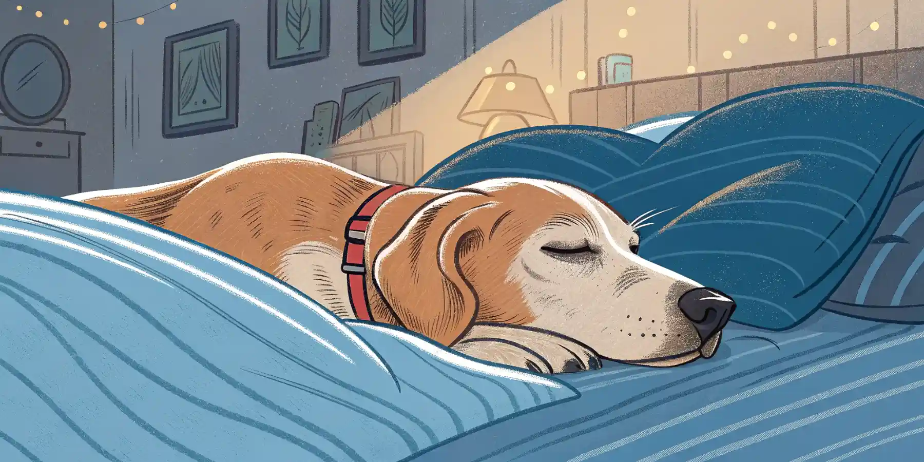 A senior dog sleeping peacefully on a comfortable bed.