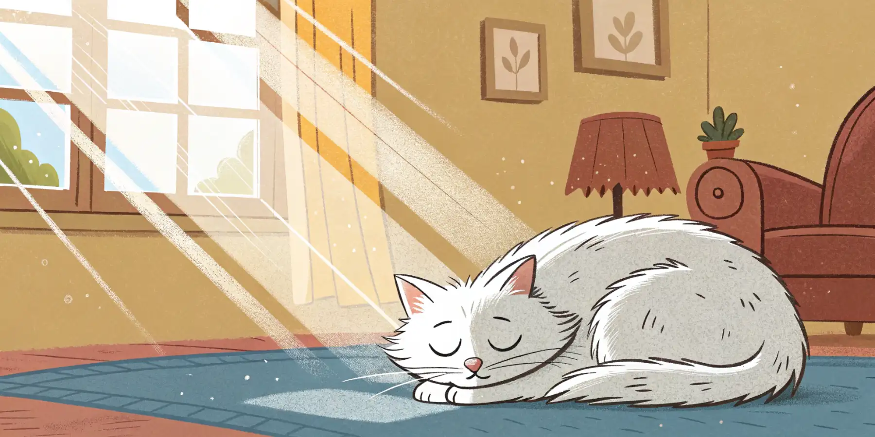 A serene senior cat napping in a sunbeam.