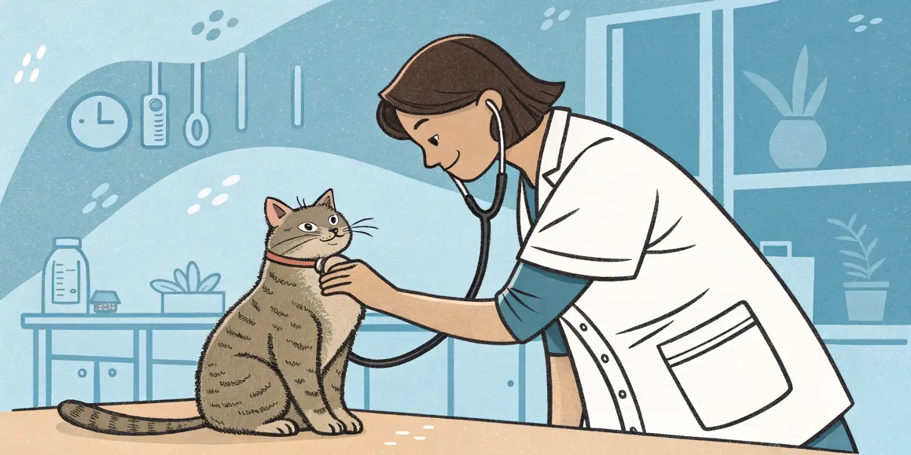 A veterinarian examining a senior cat during a check-up