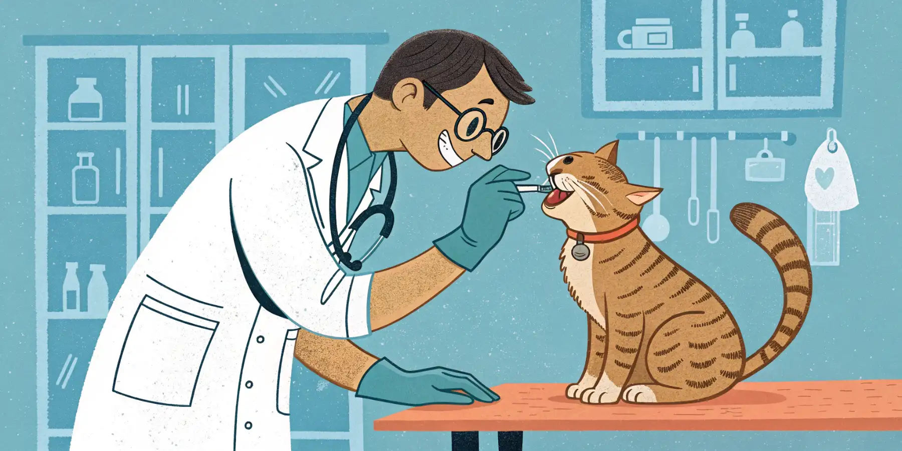 A veterinarian examining a senior cat's teeth during a checkup