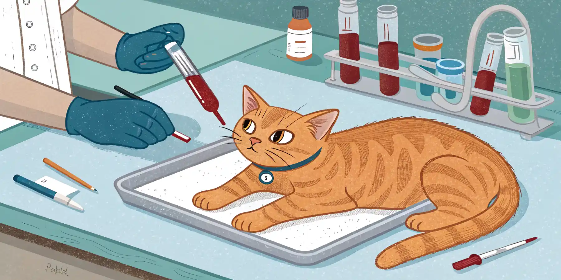 Blood sample being drawn from a cat