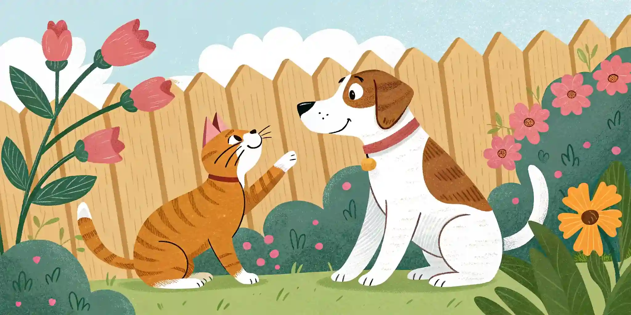Cat and dog getting along peacefully