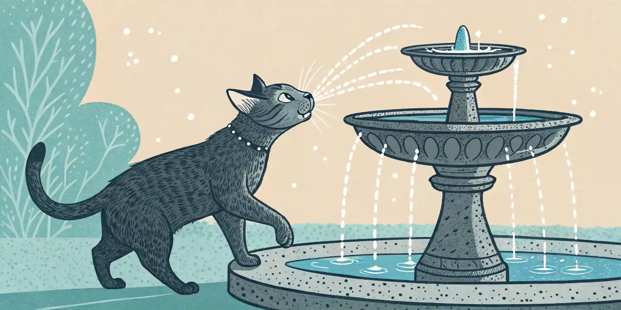 Cat drinking water from a fountain