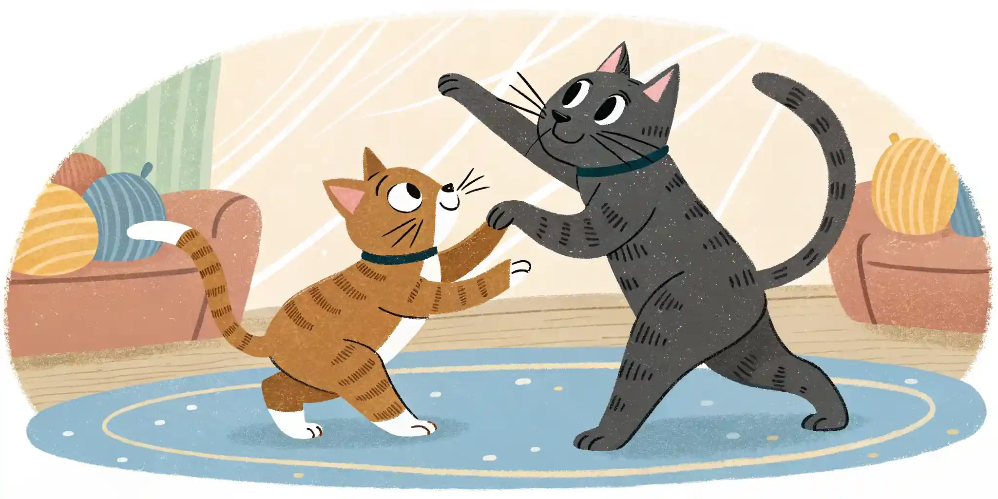 Cats interacting under supervision