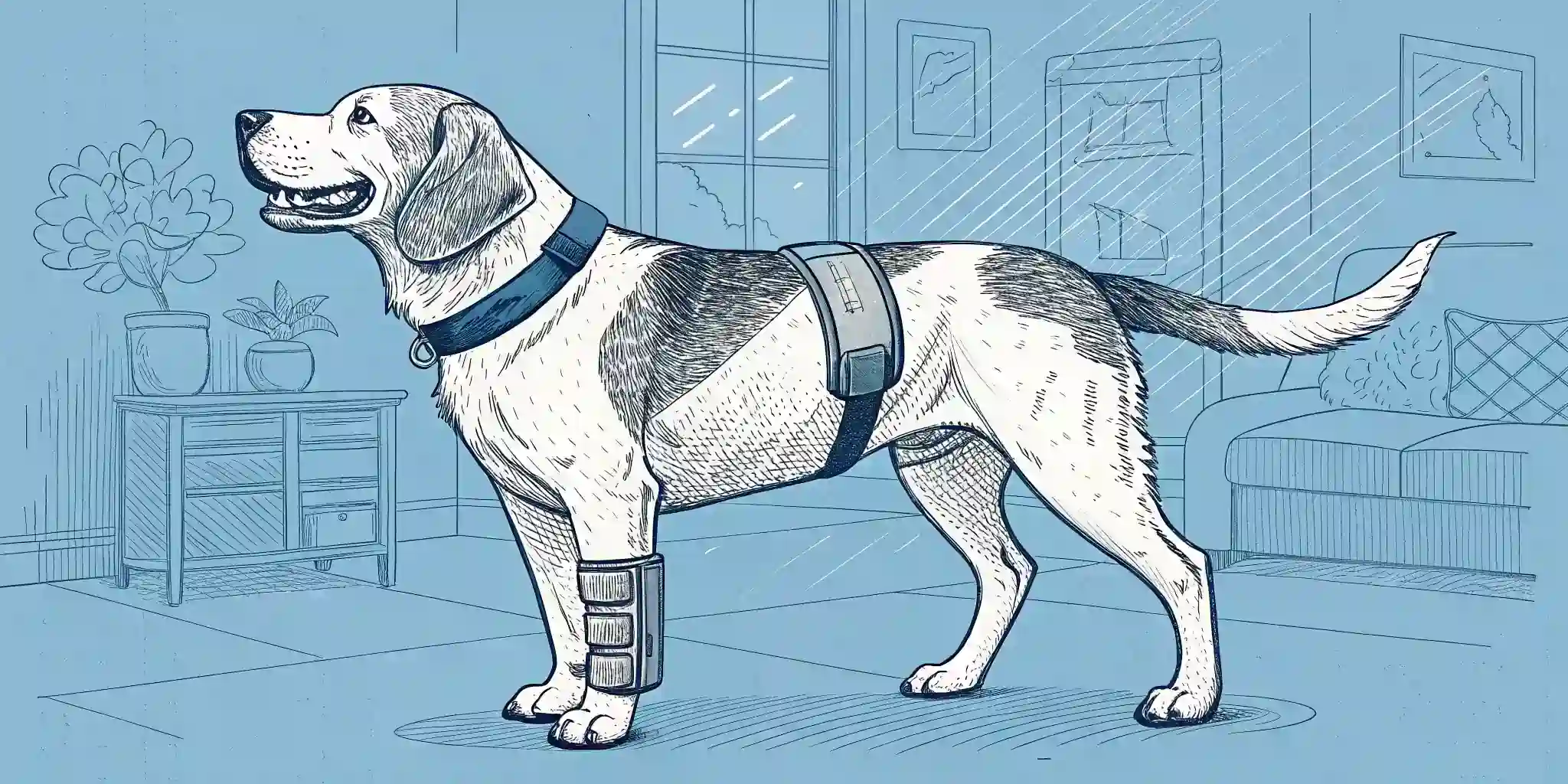 Dog wearing a supportive brace on its leg