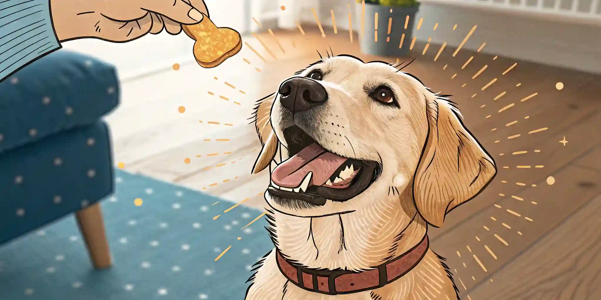 Happy dog getting a treat