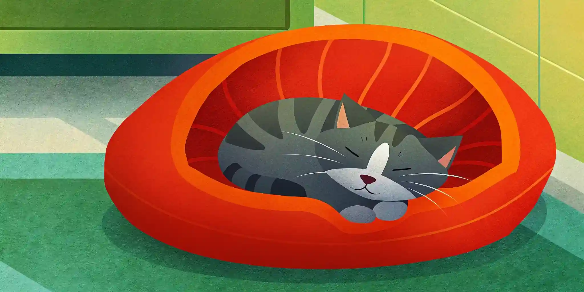 Kitten sleeping in a cat bed