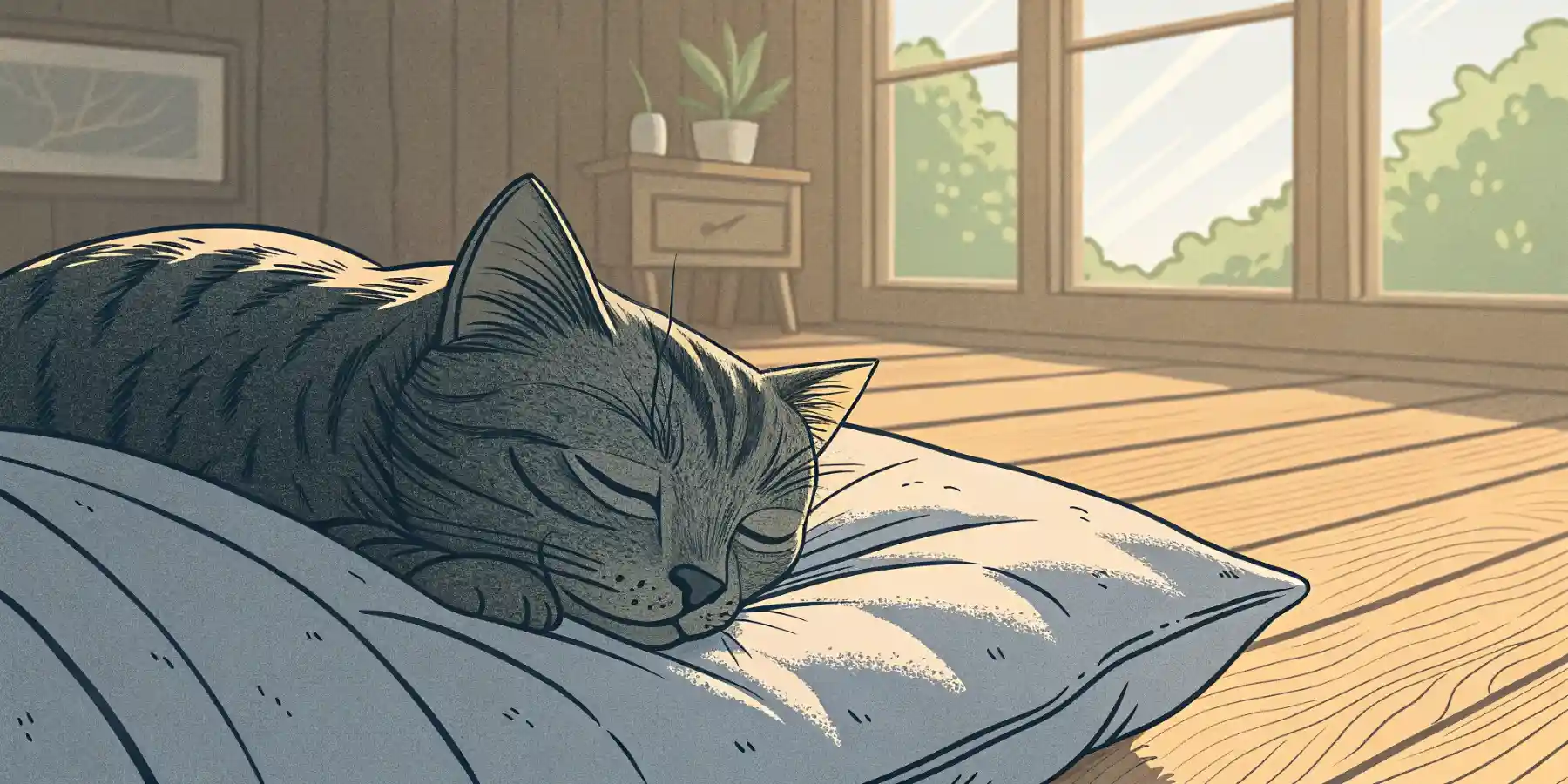 Senior cat sleeping on a soft bed