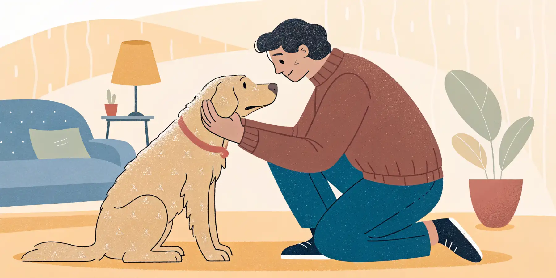 Owner comforting their dog.