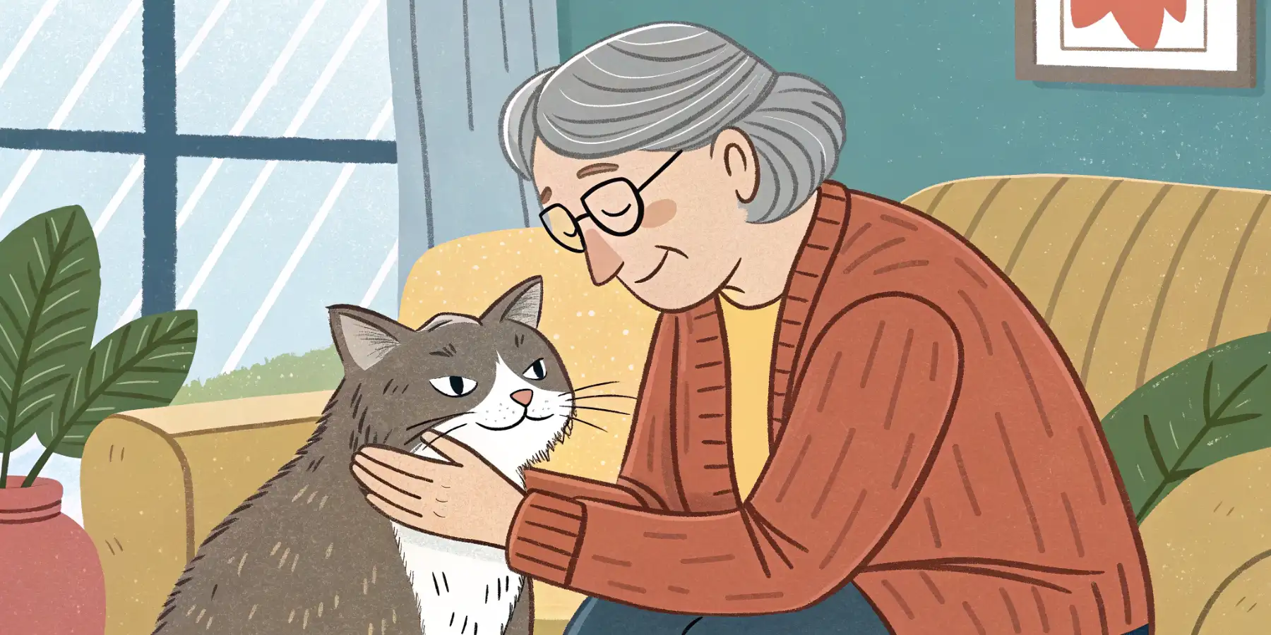 Owner gently petting a senior cat
