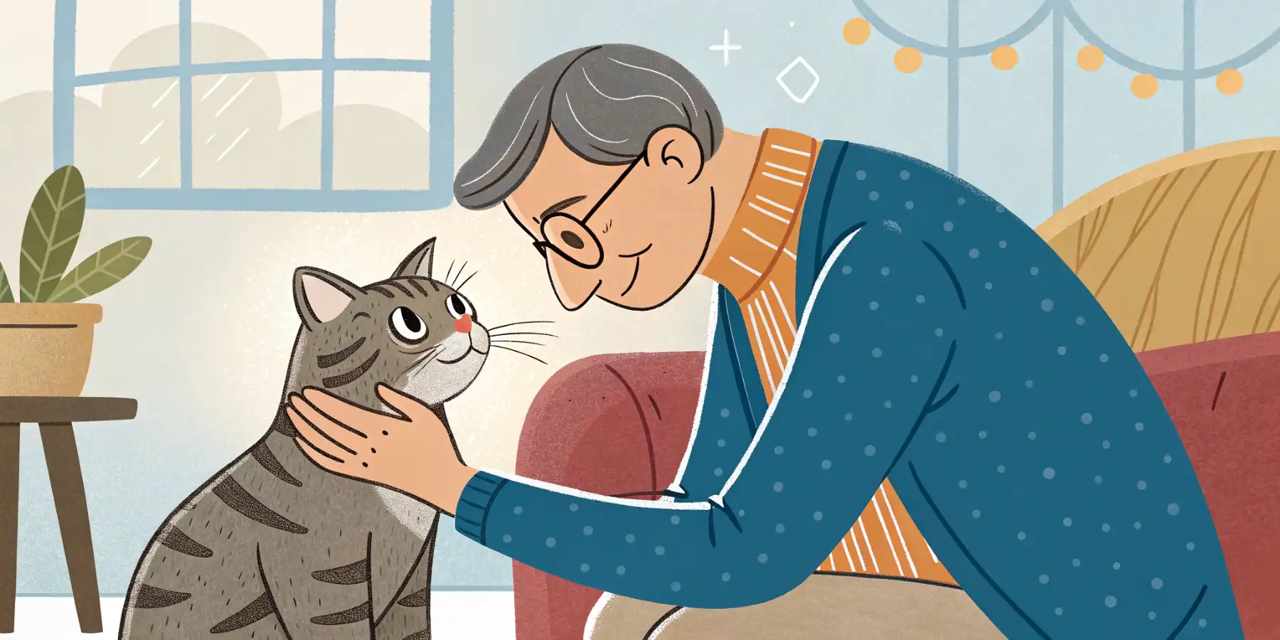 Owner lovingly petting a senior cat