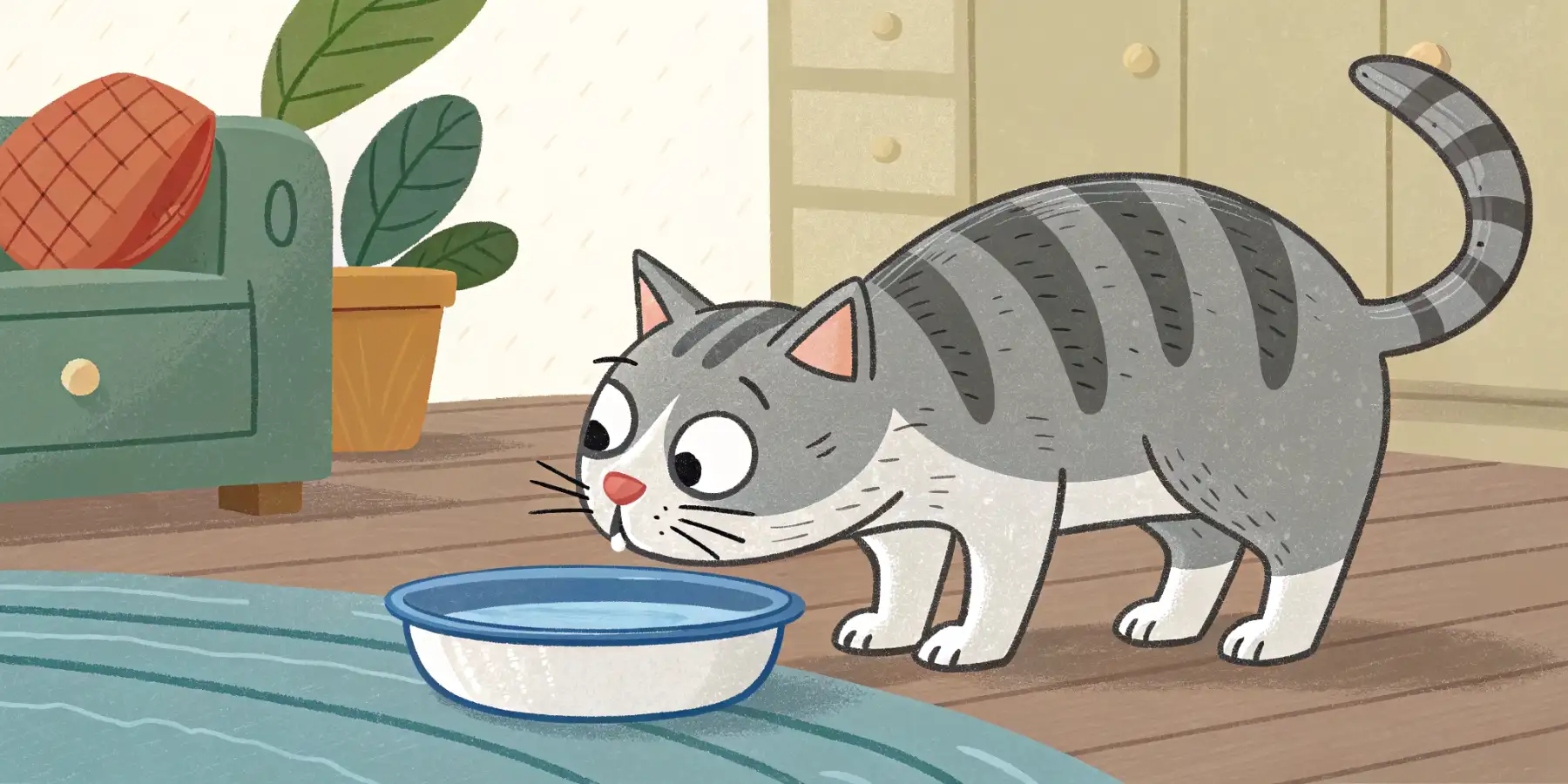 Senior cat drinking water from a bowl