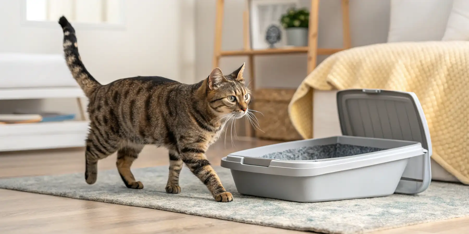 Senior cat easily stepping into a low-entry litter box