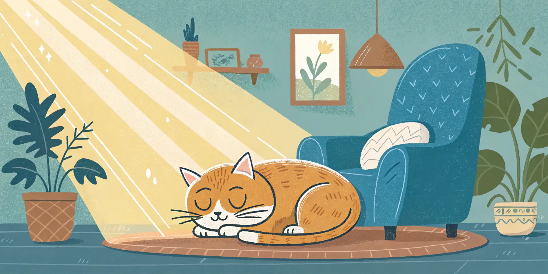Senior cat sleeping peacefully in a sunbeam