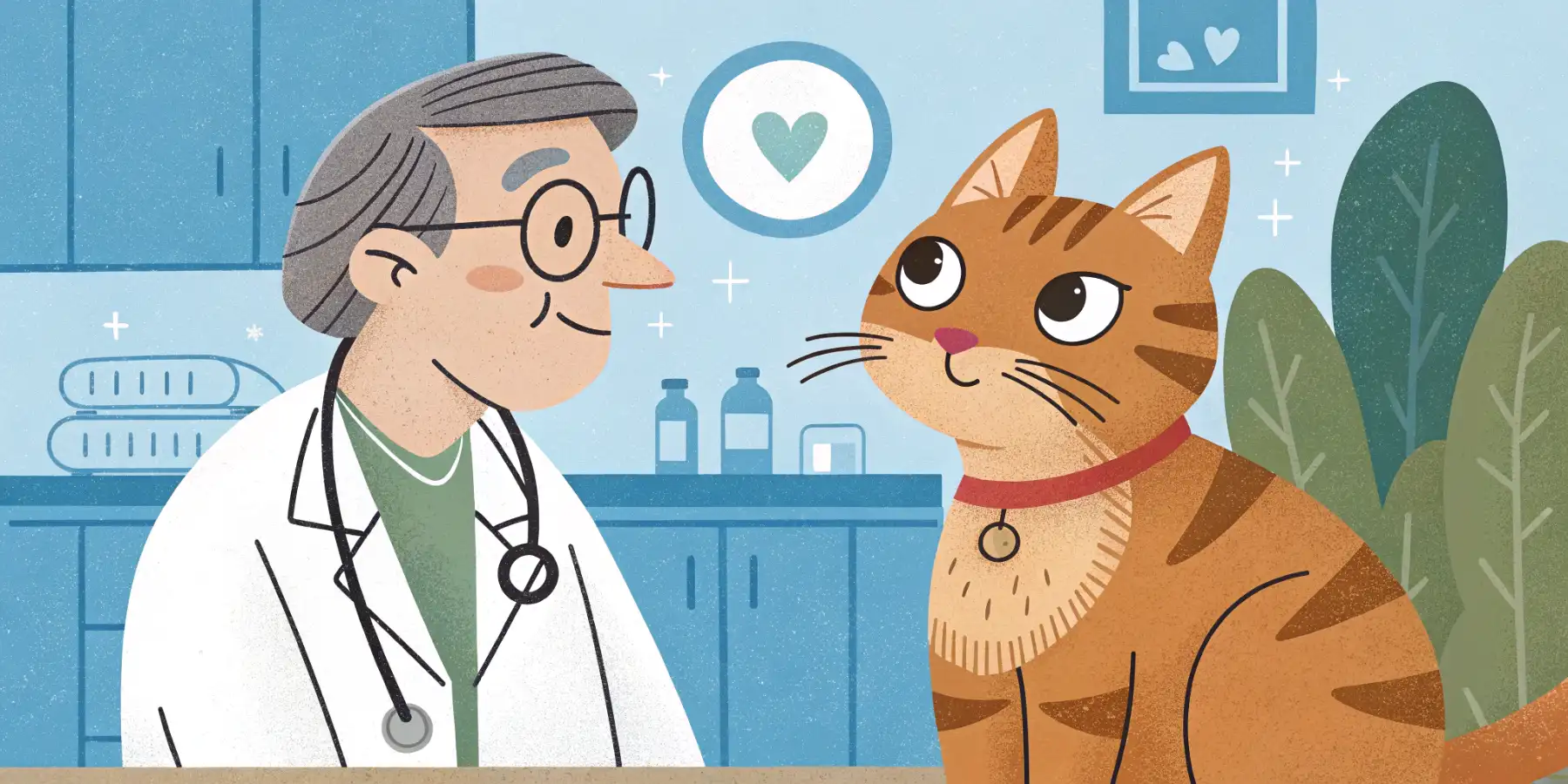 Senior cat with owner at the vet