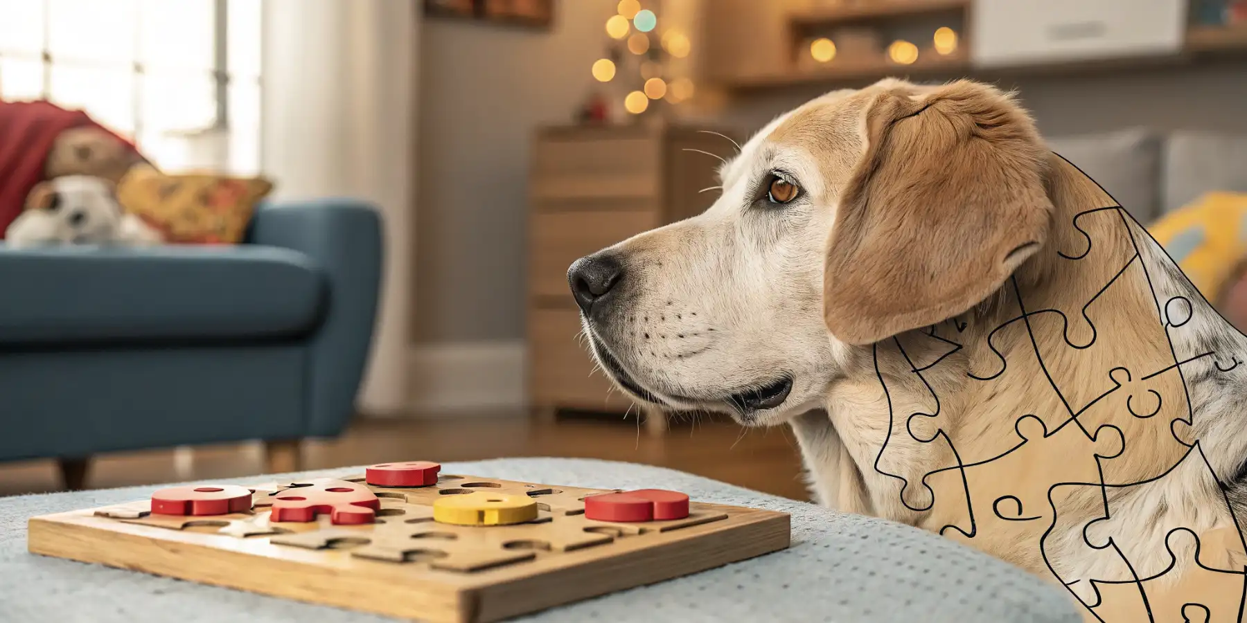 Senior dog enjoying a puzzle toy for mental stimulation
