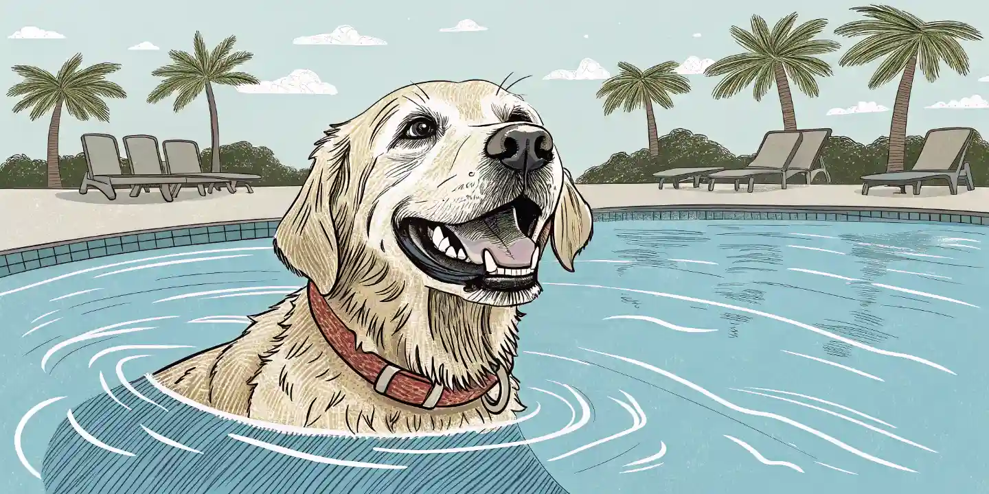 Senior dog enjoying a supervised swim in a pool