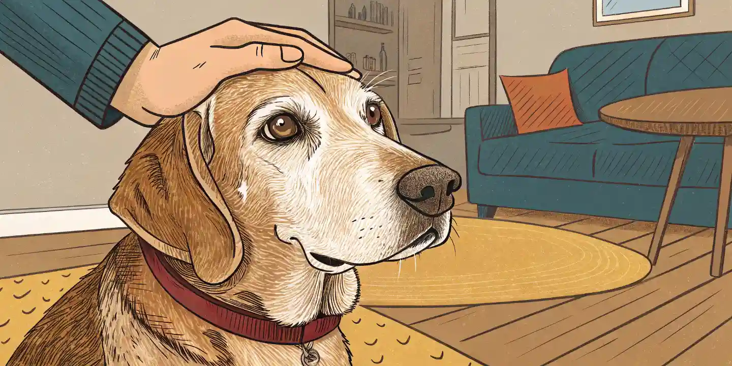 Senior dog getting a gentle pat on the head
