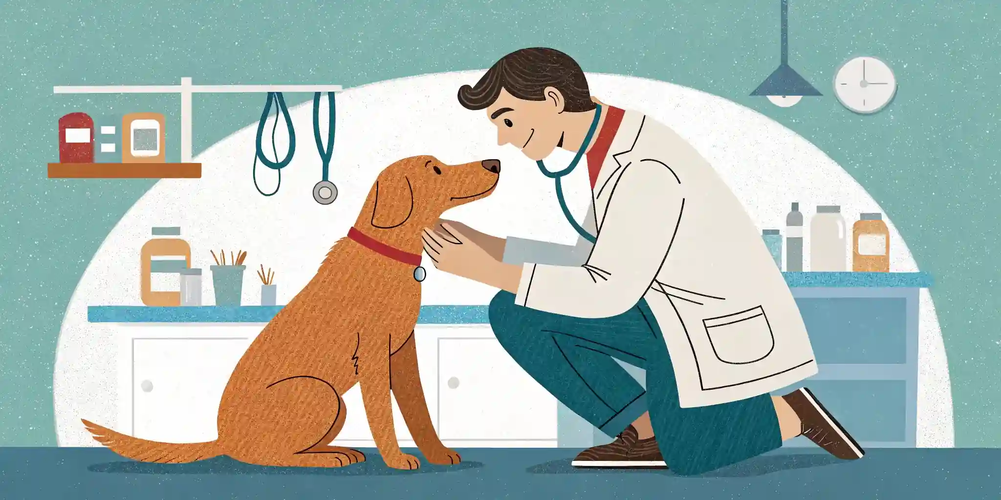 Vet examining a dog