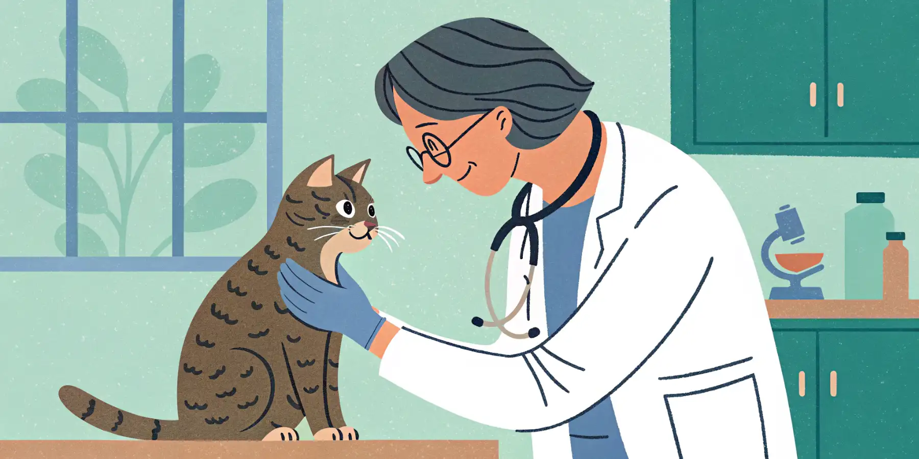 Vet examining a senior cat