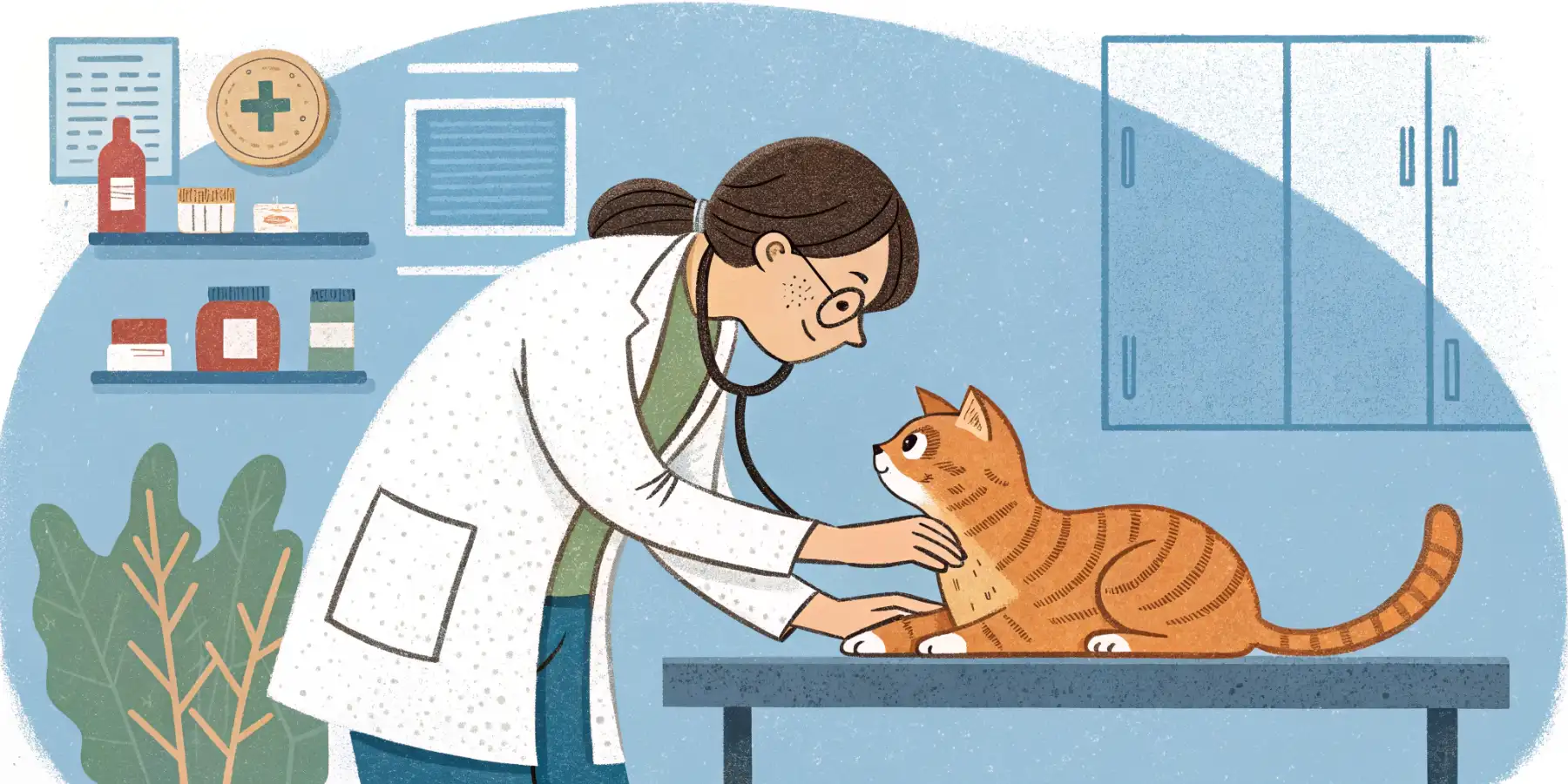 Veterinarian examining a senior cat during a checkup.