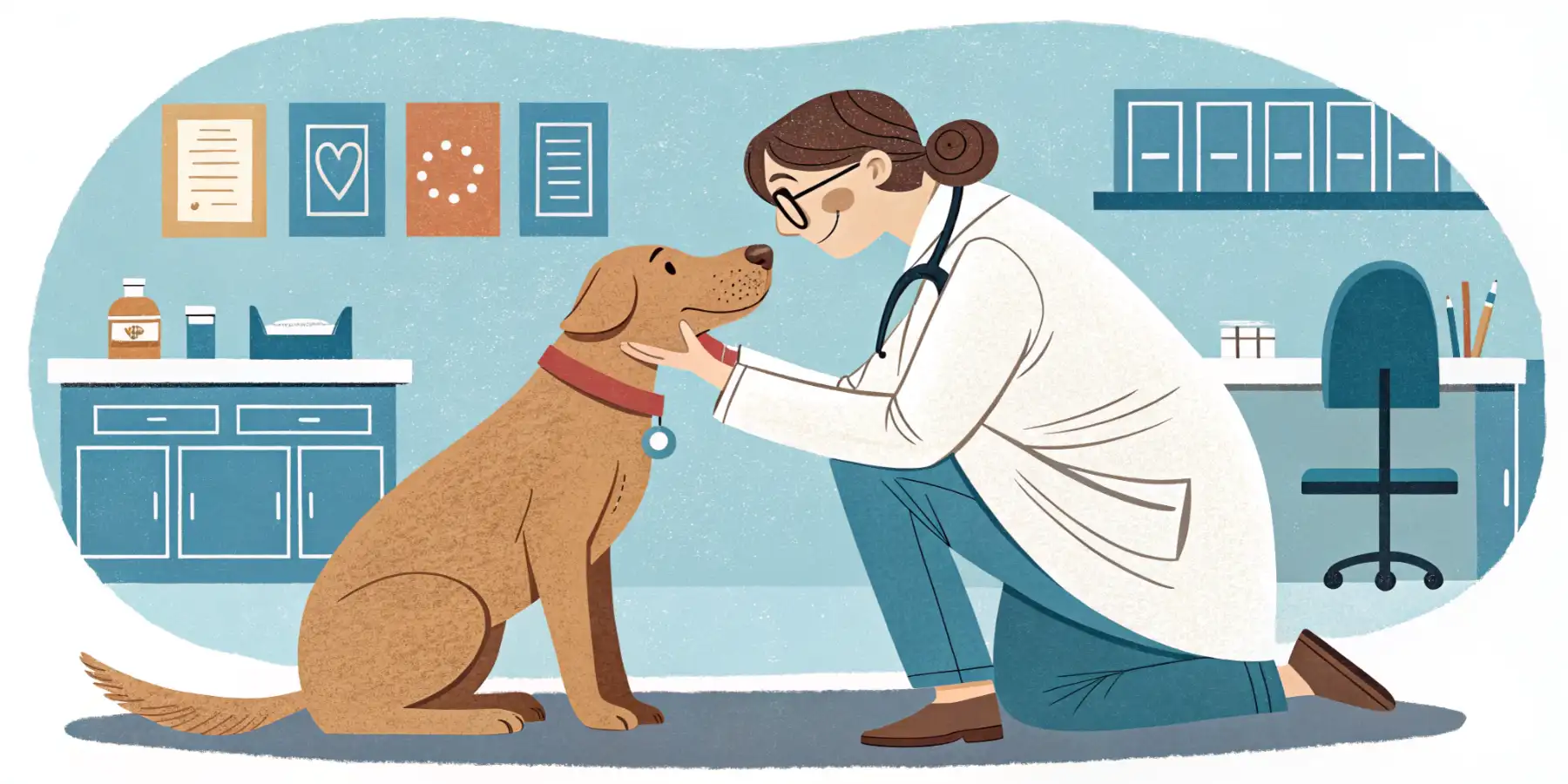 Veterinarian examining a senior dog during a check-up